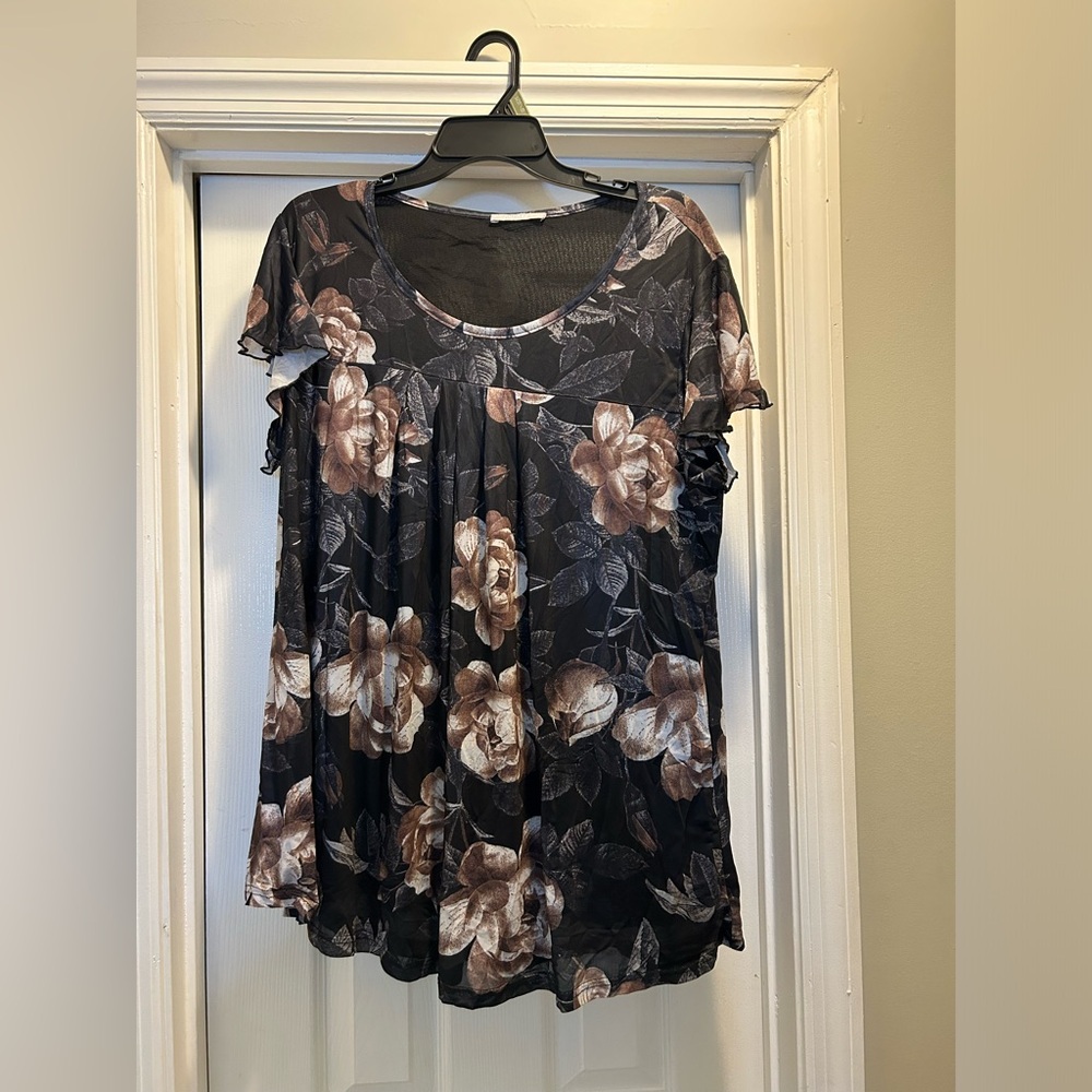 SHEIN Black and Brown Floral Blouse